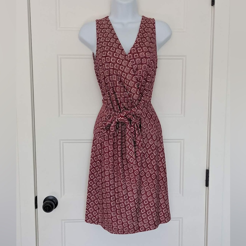 Diane Von Furstenberg DVF Printed Silk Sleeveless Dress Size 2 Red Tie Waist